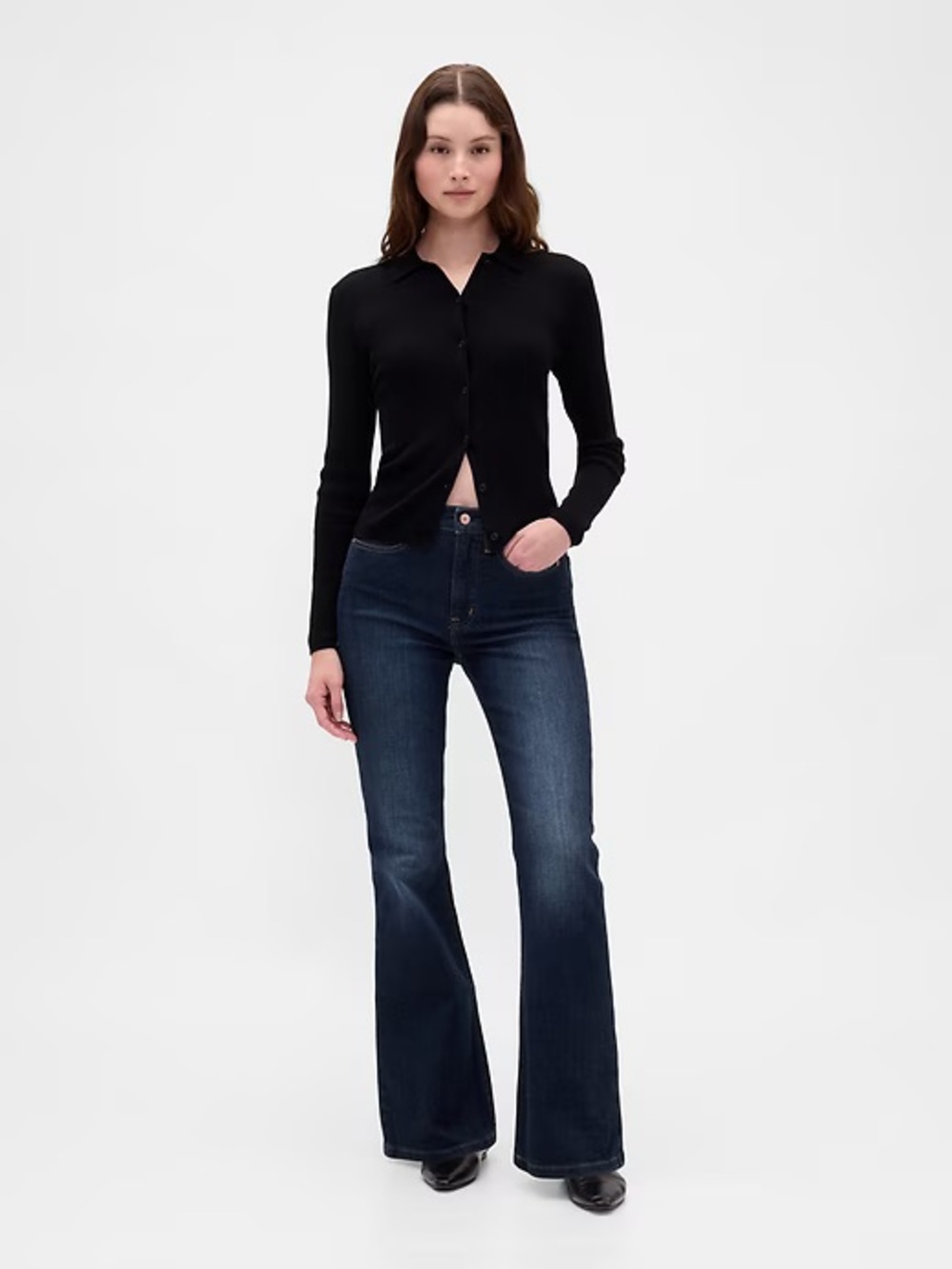 GAP 70s Flare High-Rise Jeans (Dark Blue Wash)